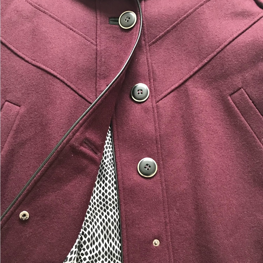 Marcona Women’s Wool Blend Winter Jacket Burgundy Single Breasted Pockets - Picture 5 of 14